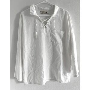 Seaspice Top Womens Small White Peruvian Cotton Tie Beachy Coastal Resort Flowy‎